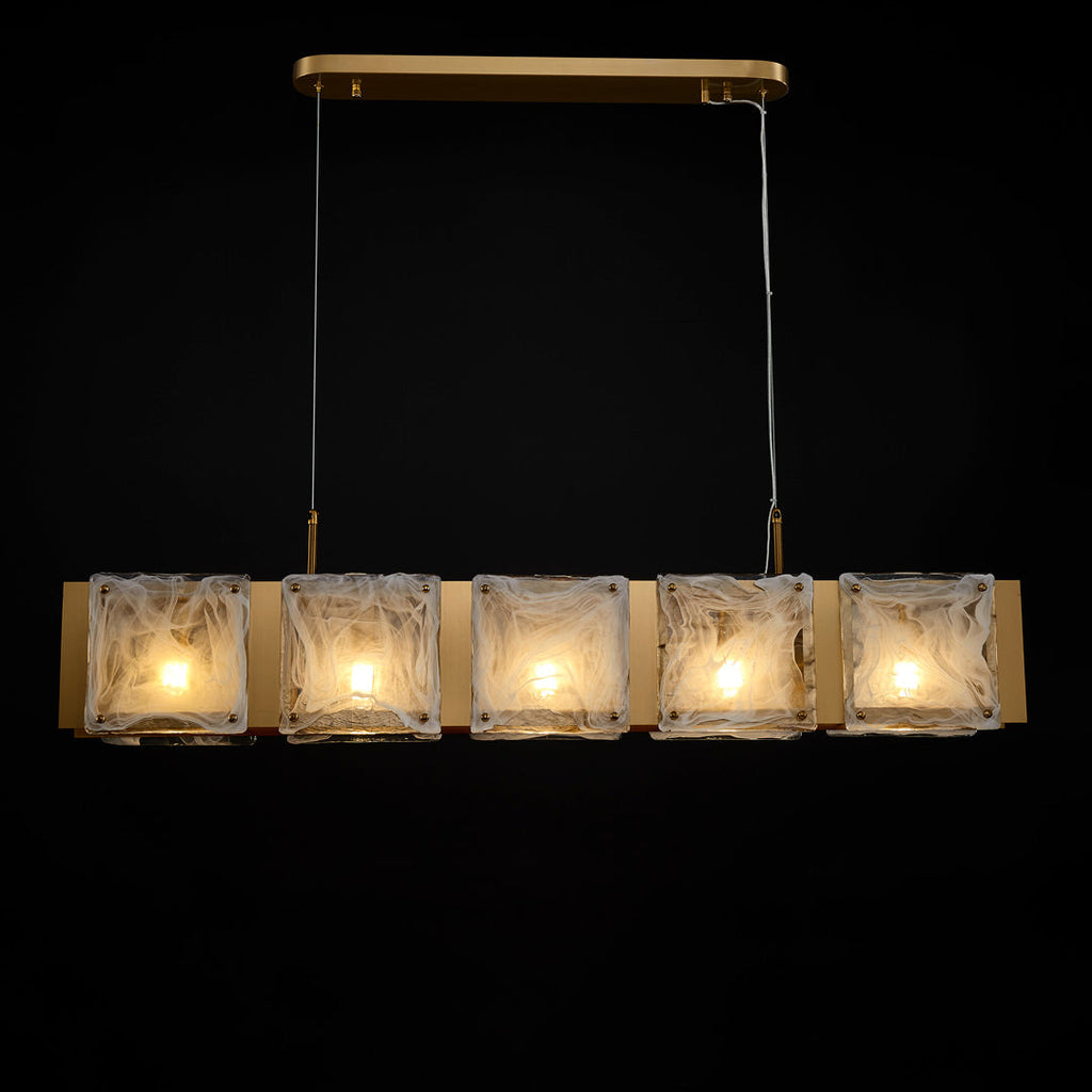 31 Inch Textured Glass Linear Chandelier - Elena
