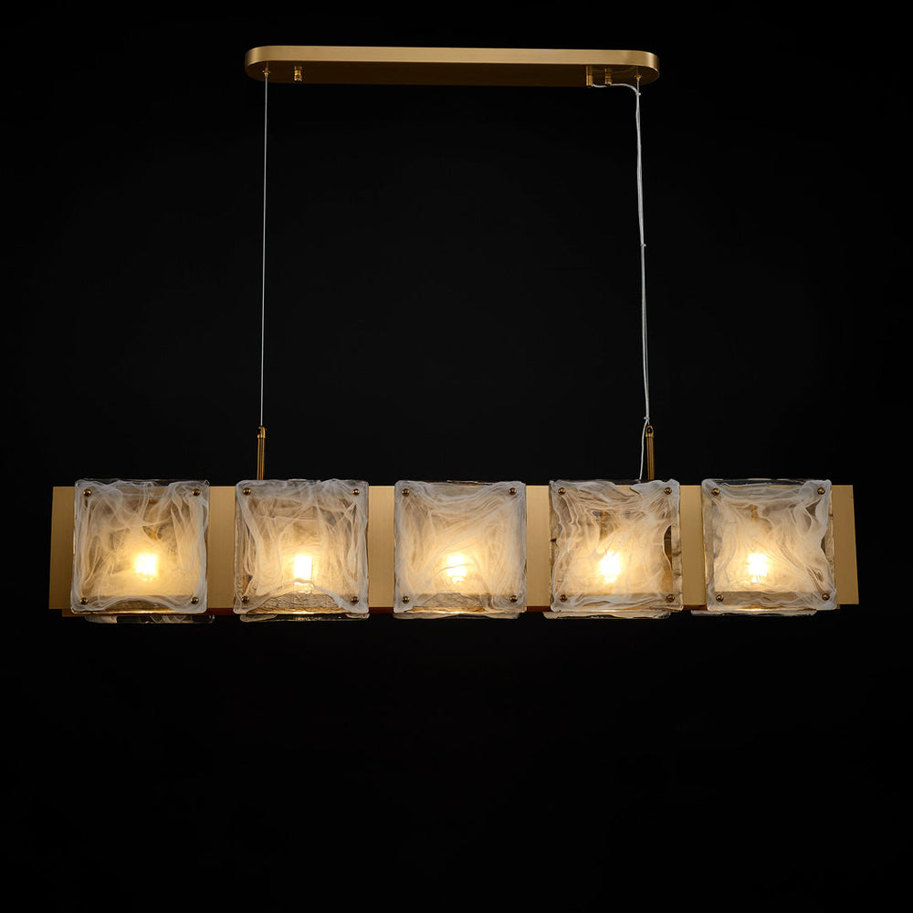 31 Inch Textured Glass Linear Chandelier - Elena
