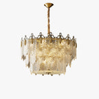 31 Inch Textured Glass Three-Tier Chandelier - Celeste