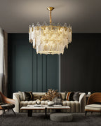 31 Inch Textured Glass Three-Tier Chandelier - Celeste