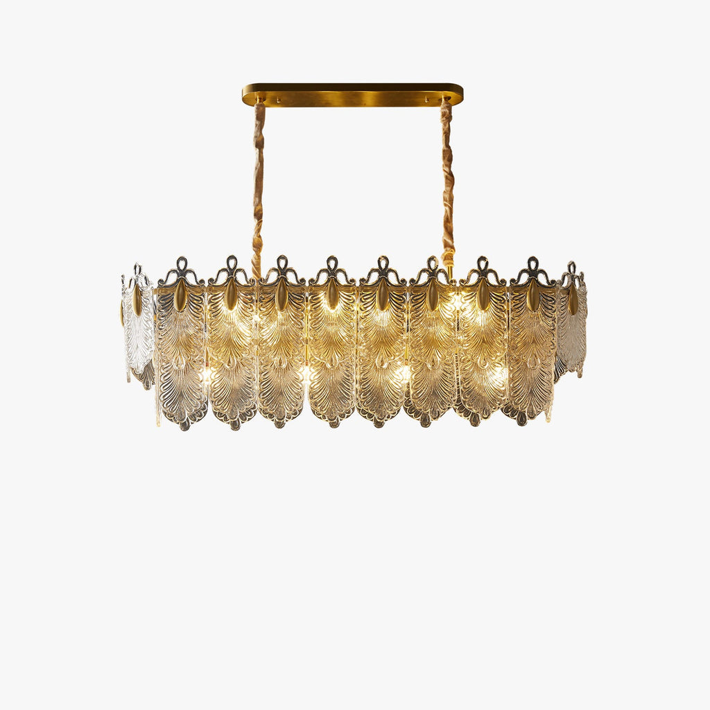 47 Inch Textured Glass Tiered Linear Chandelier - Celeste