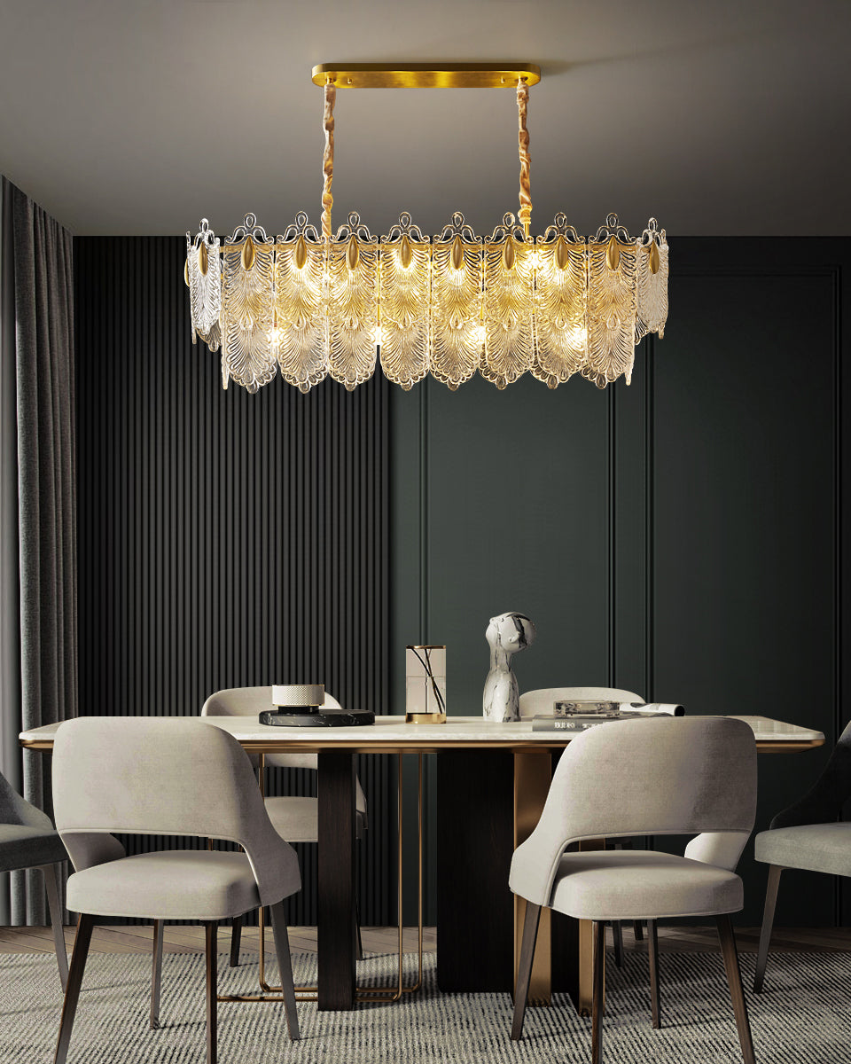 47 Inch Textured Glass Tiered Linear Chandelier - Celeste