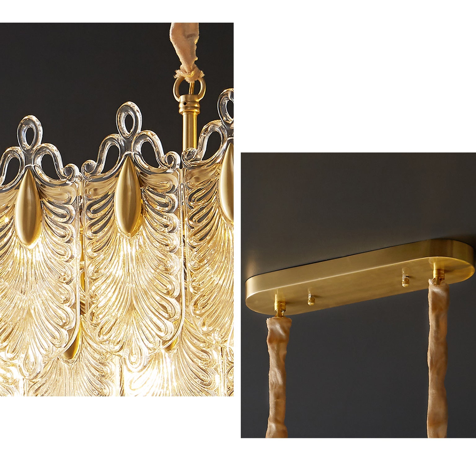 47 Inch Textured Glass Tiered Linear Chandelier - Celeste
