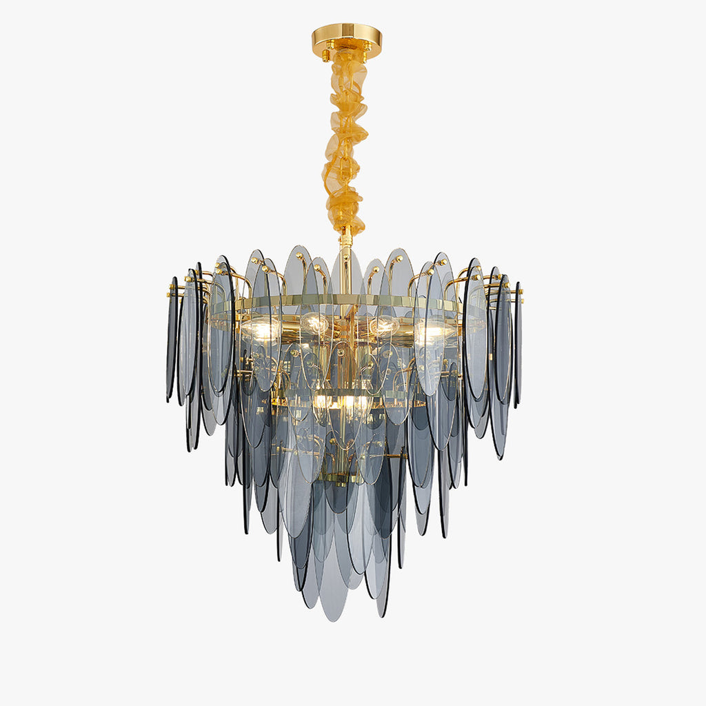 24 Inch Smoked Leaf Glass Tiered Chandelier - Daphne