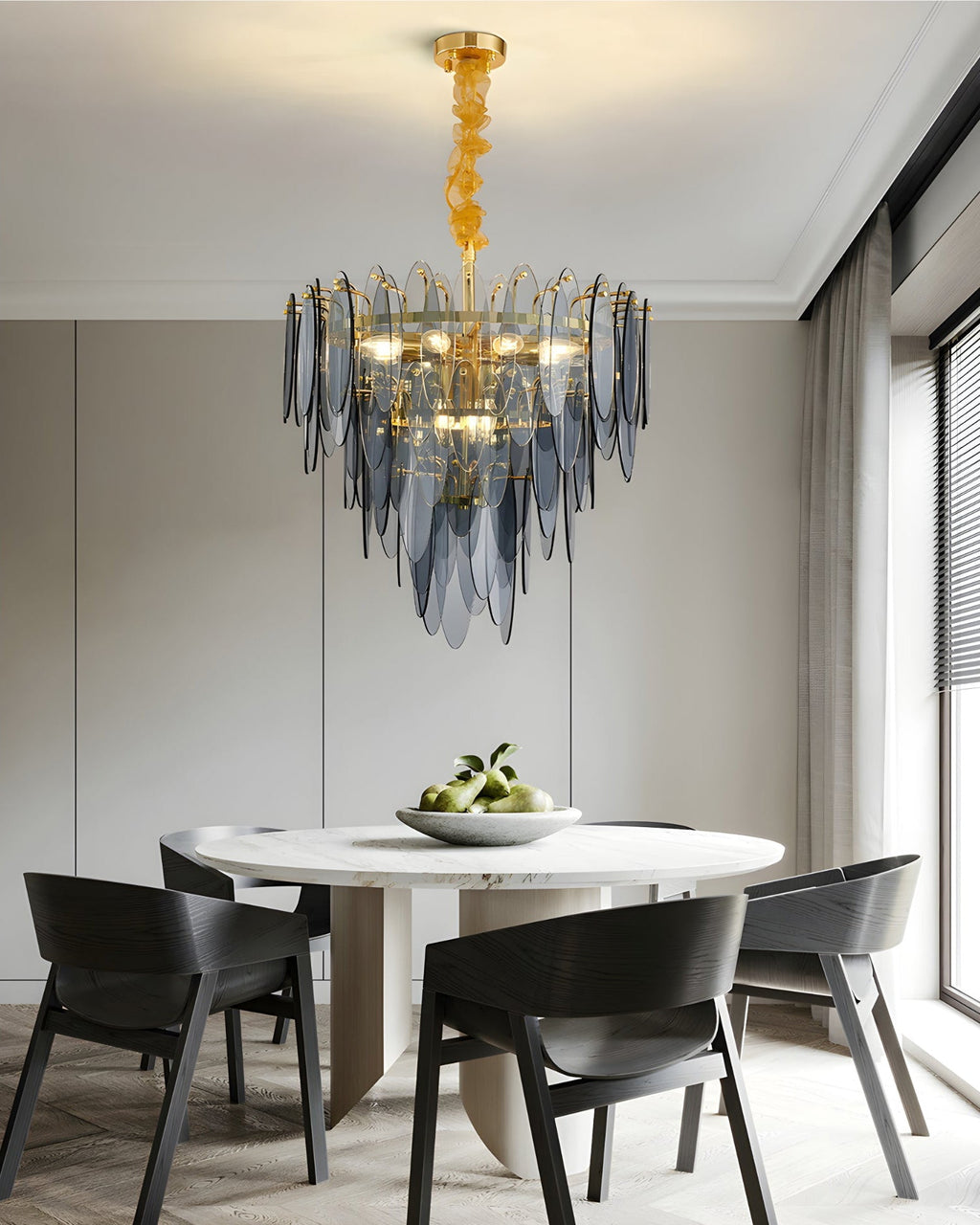 24 Inch Smoked Leaf Glass Tiered Chandelier - Daphne
