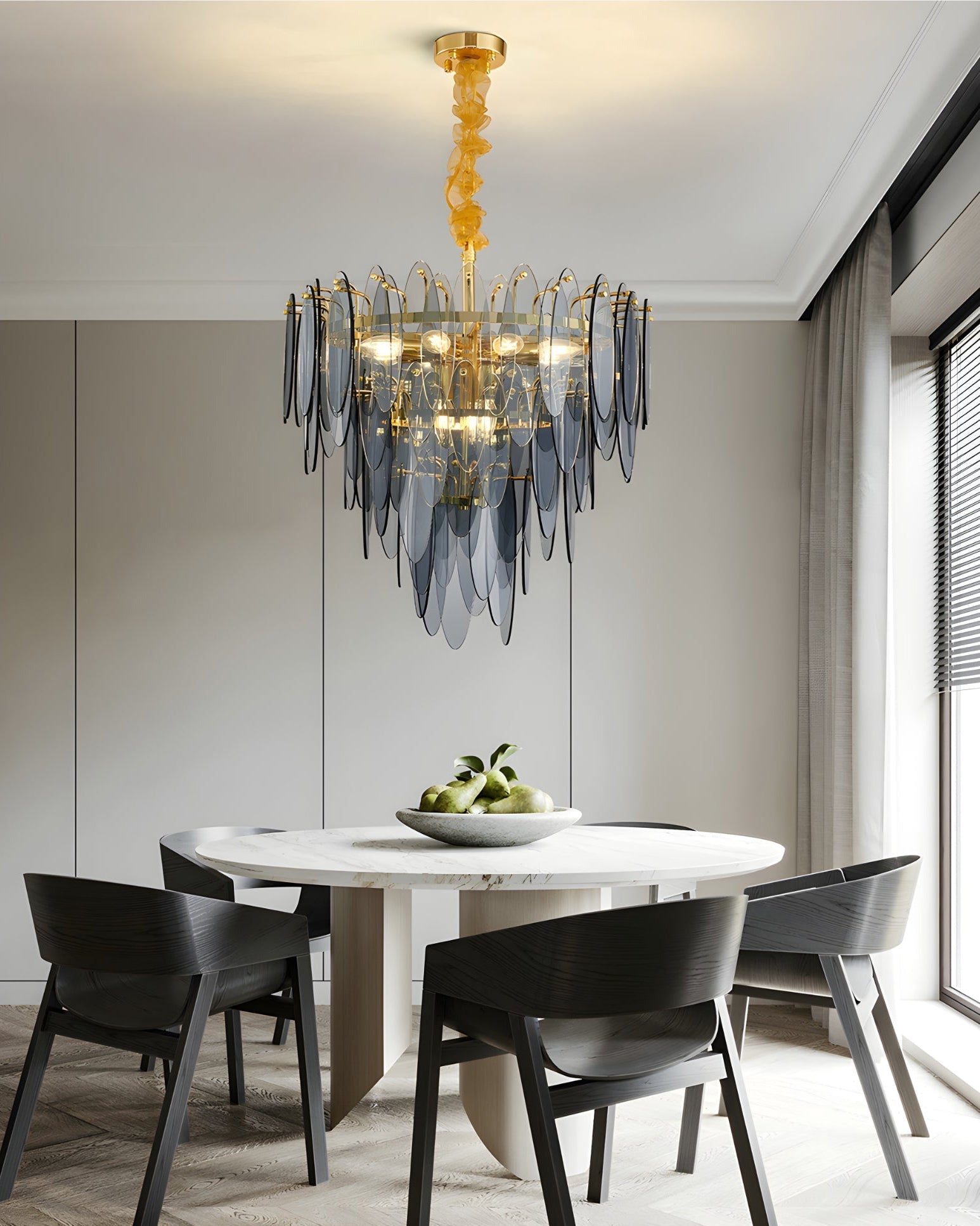 24 Inch Smoked Leaf Glass Tiered Chandelier - Daphne