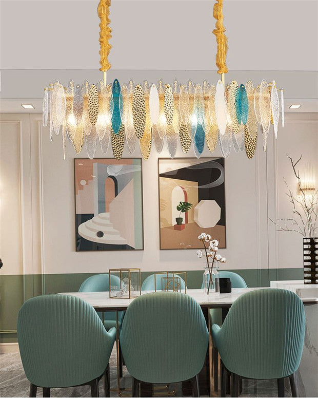 47 Inch Leaf Glass Linear Chandelier - Daphne