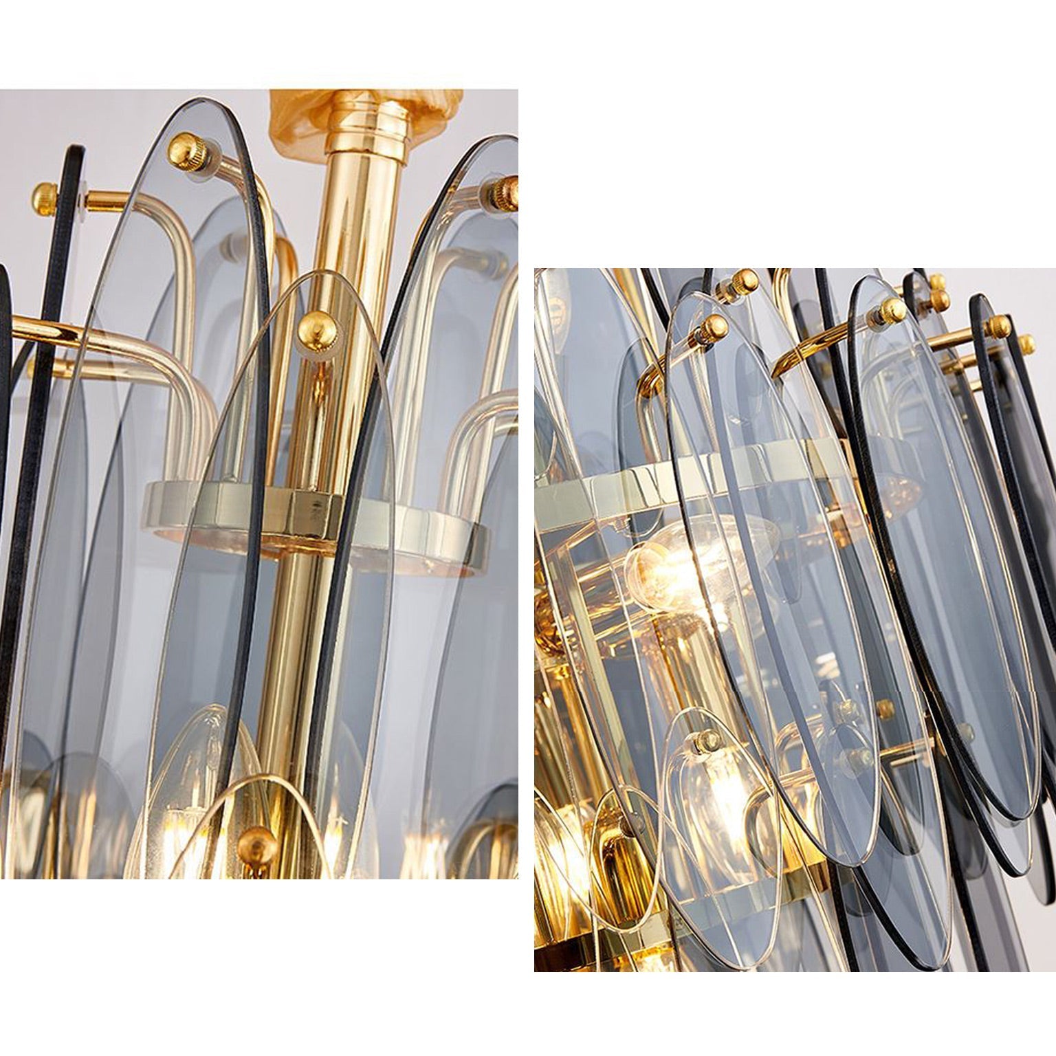24 Inch Smoked Leaf Glass Tiered Chandelier - Daphne