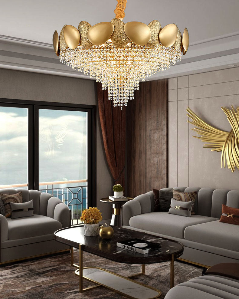 31 Inch Cascading Crystal Tapered Chandelier - Aurelia