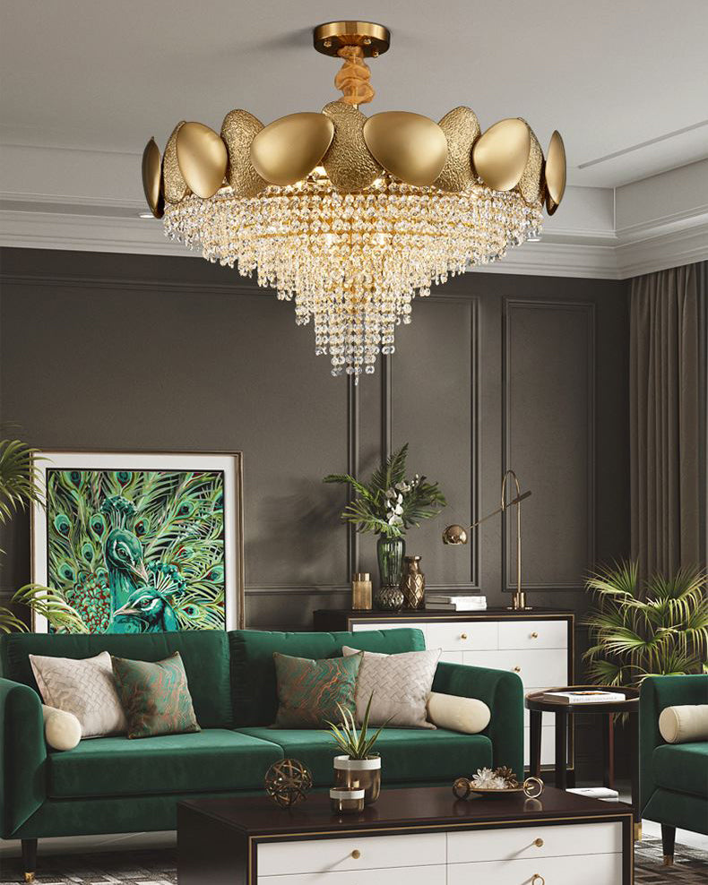 31 Inch Cascading Crystal Tapered Chandelier - Aurelia