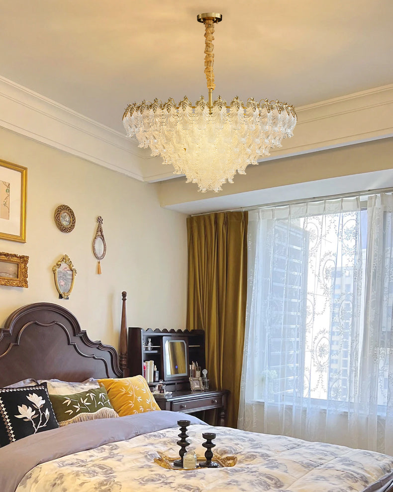 39 Inch Glass Leaf Tapered Chandelier - Genevieve