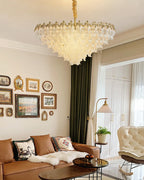 39 Inch Glass Leaf Tapered Chandelier - Genevieve