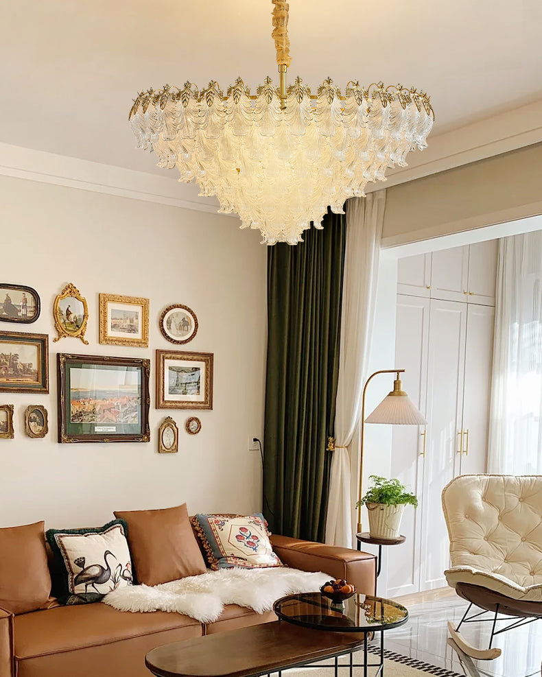 39 Inch Glass Leaf Tapered Chandelier - Genevieve