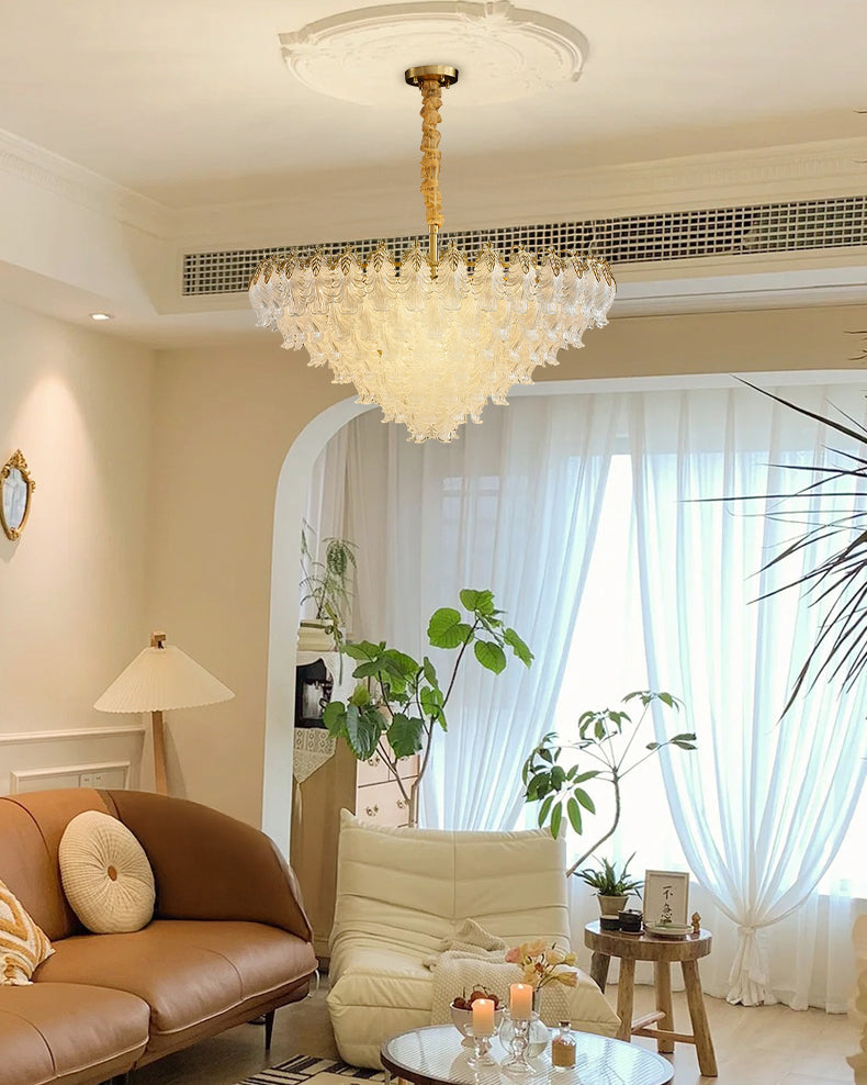 39 Inch Glass Leaf Tapered Chandelier - Genevieve