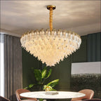 39 Inch Glass Leaf Tapered Chandelier - Genevieve