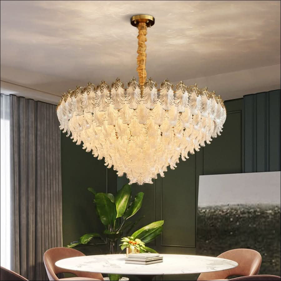 39 Inch Glass Leaf Tapered Chandelier - Genevieve