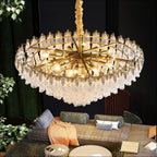 39 Inch Glass Leaf Tapered Chandelier - Genevieve