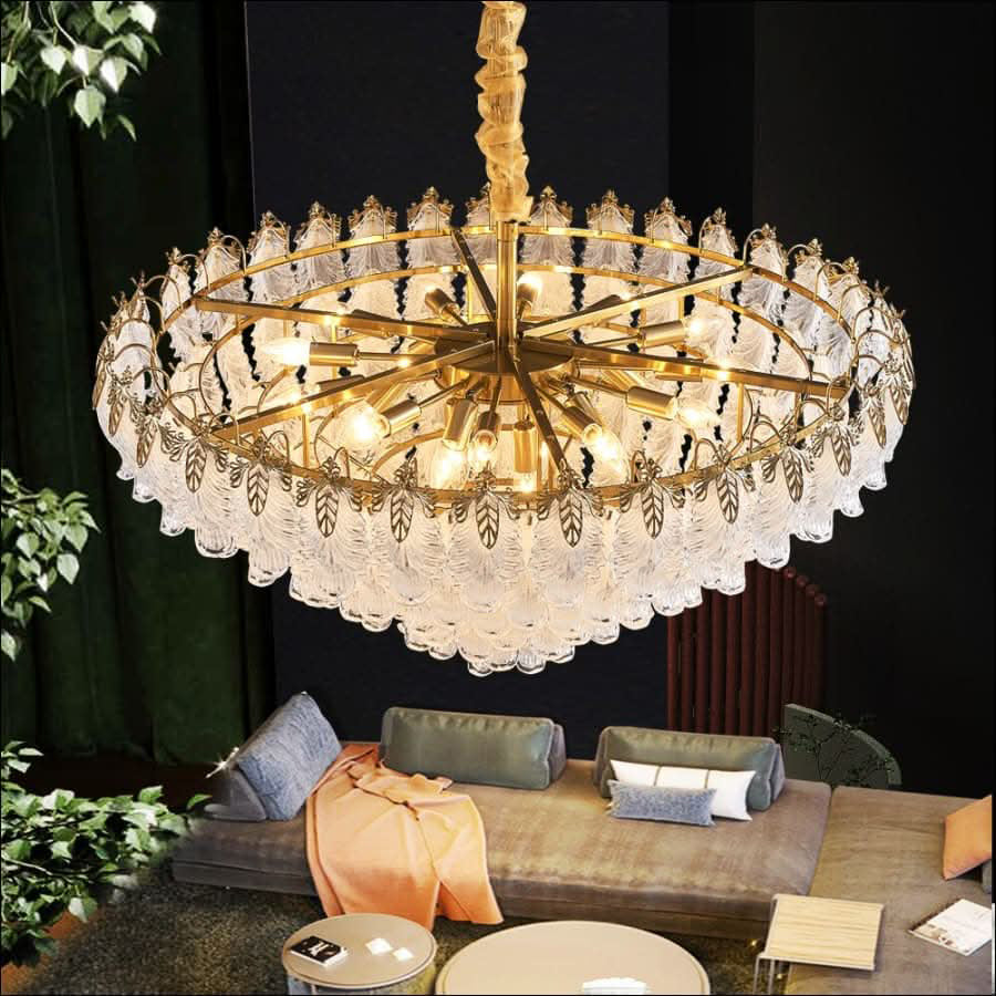 39 Inch Glass Leaf Tapered Chandelier - Genevieve