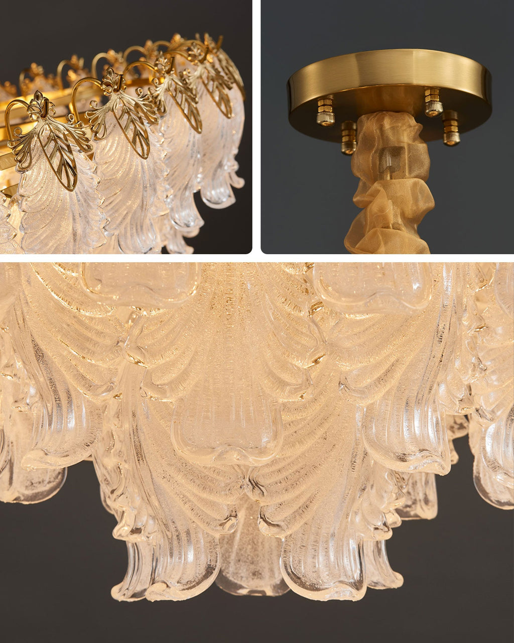 39 Inch Glass Leaf Tapered Chandelier - Genevieve