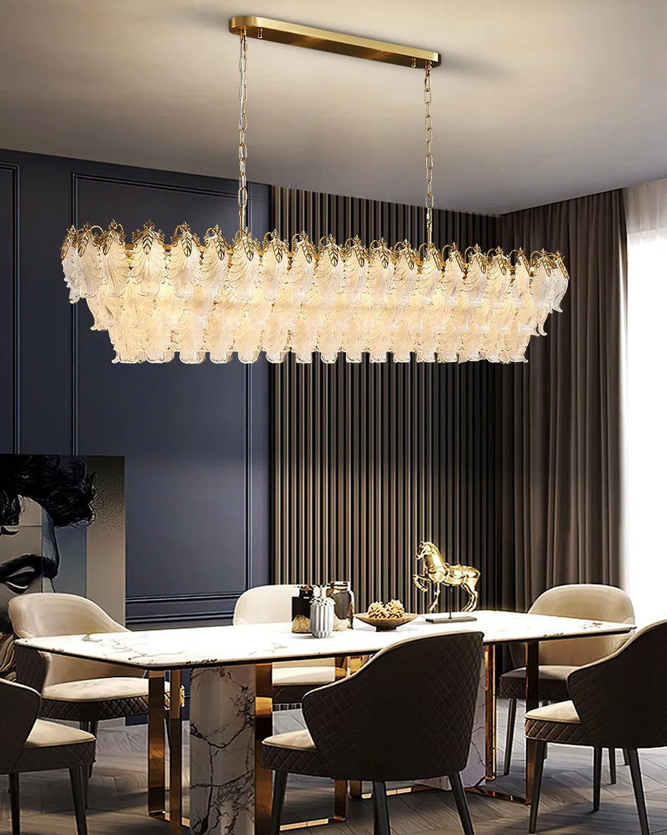 60 Inch Glass Leaf Linear Chandelier - Genevieve
