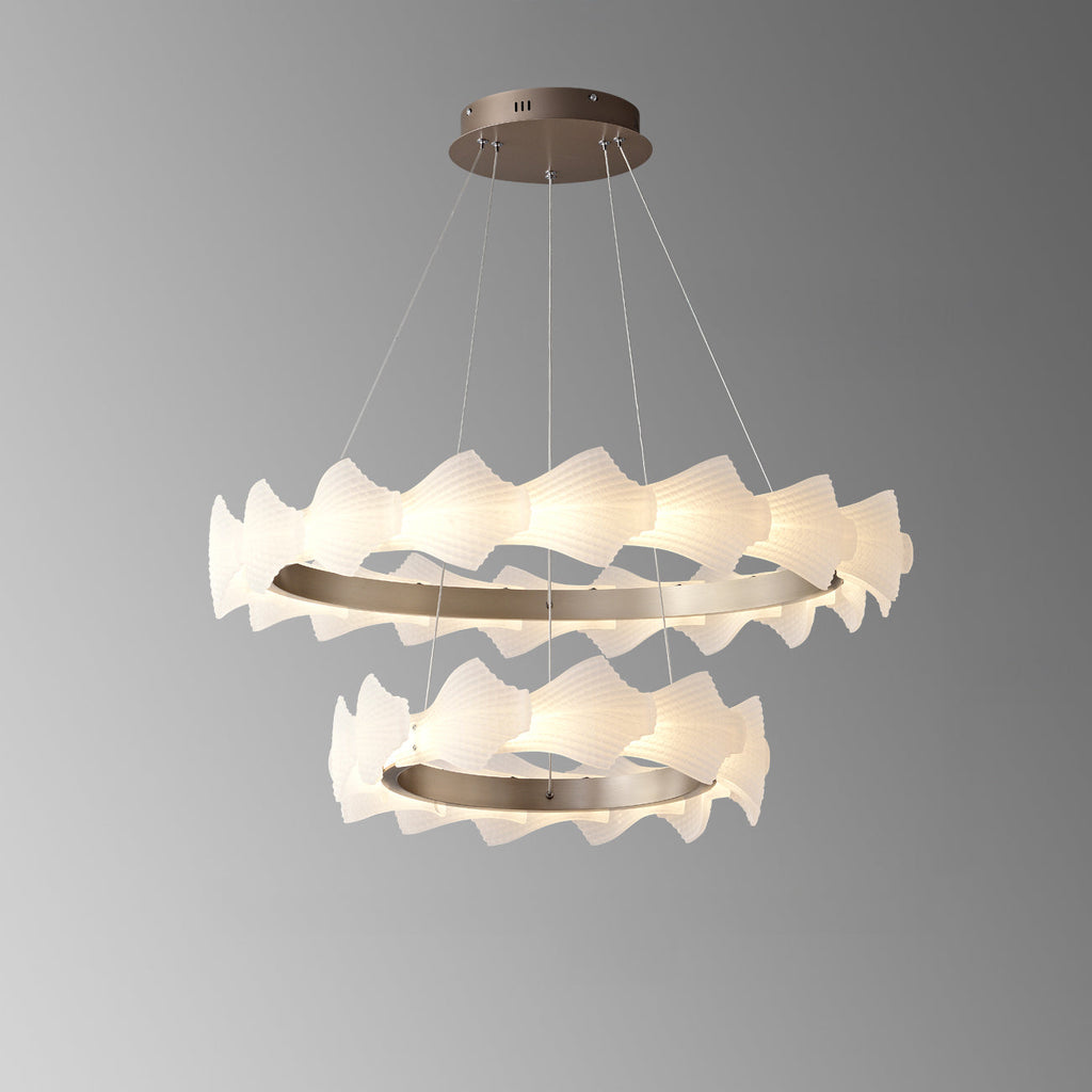 32 Inch Textured Frosted Acrylic Tiered Chandelier - Caelan