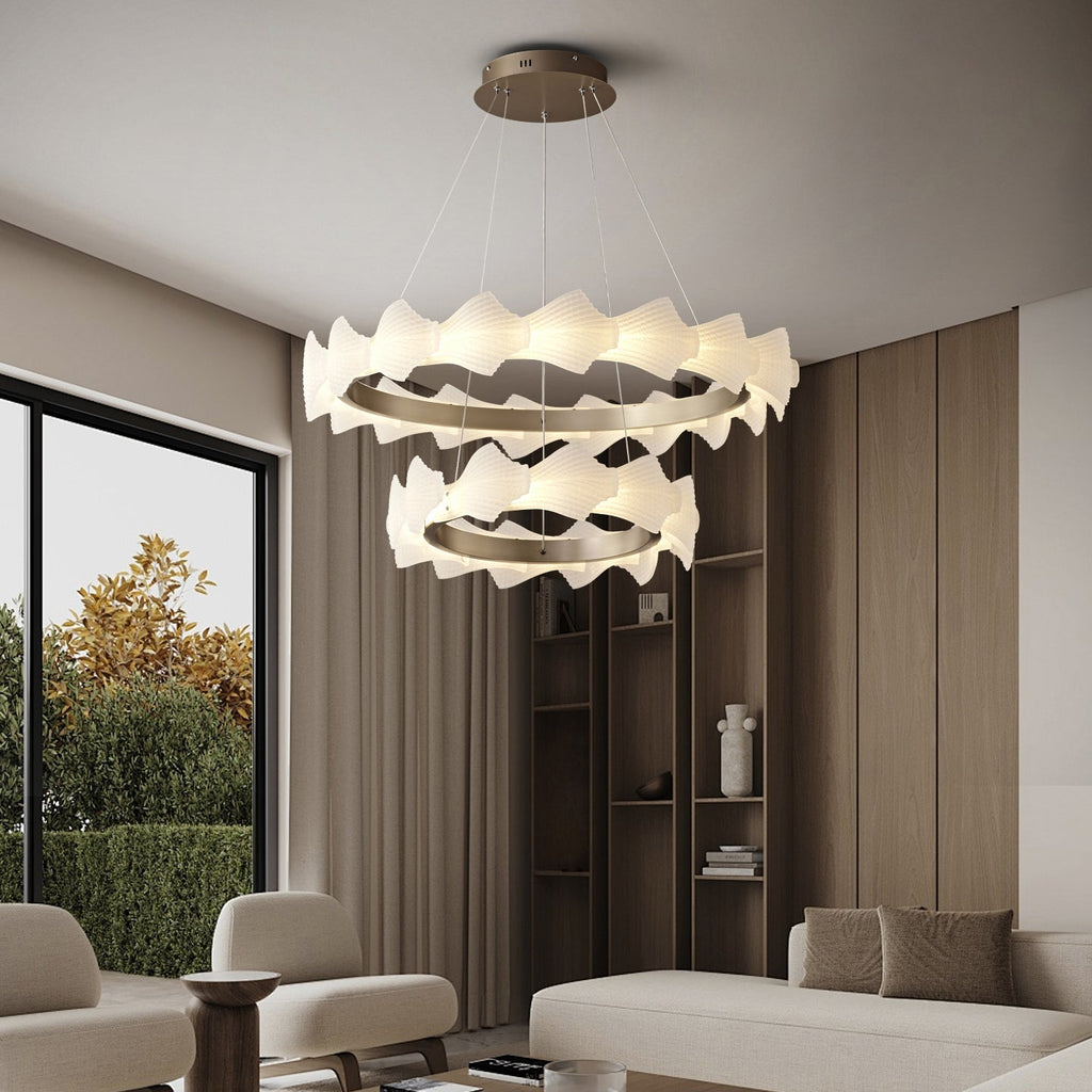 32 Inch Textured Frosted Acrylic Tiered Chandelier - Caelan