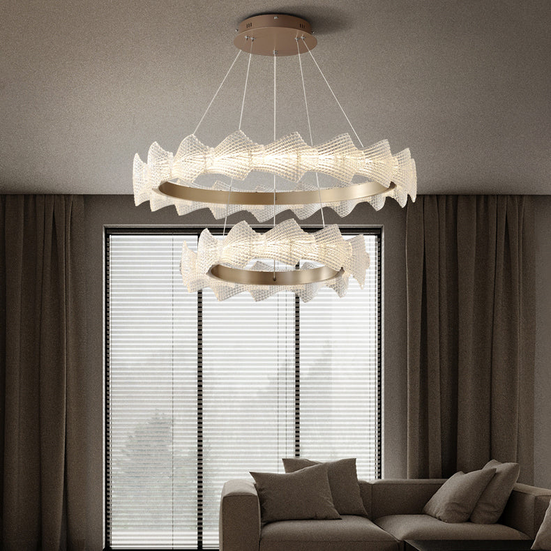 32 Inch Textured Acrylic Tiered Chandelier - Caelan