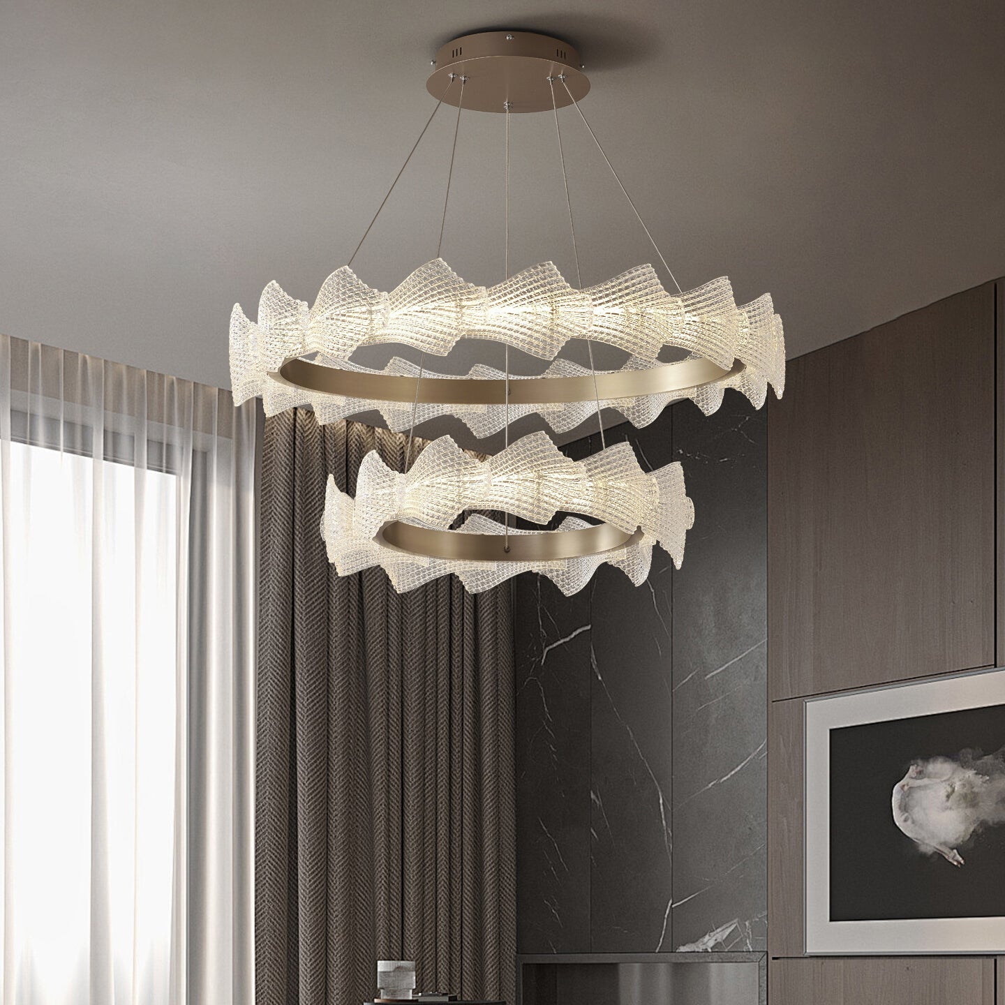 32 Inch Textured Acrylic Tiered Chandelier - Caelan