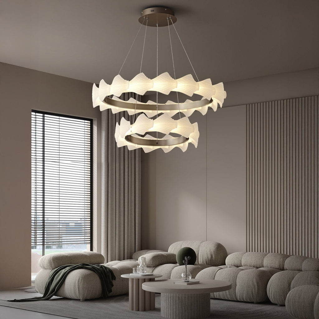 32 Inch Textured Frosted Acrylic Tiered Chandelier - Caelan