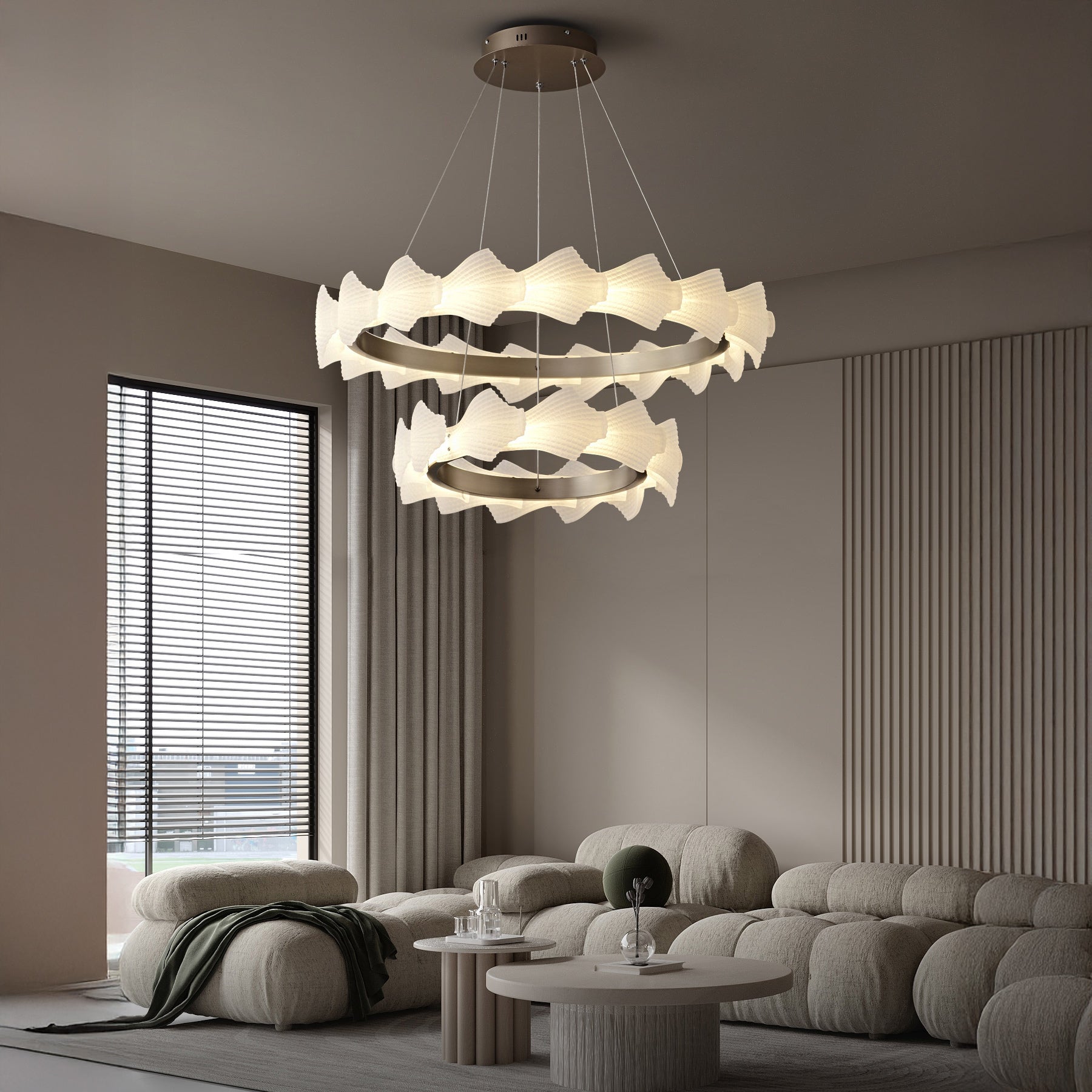 32 Inch Textured Frosted Acrylic Tiered Chandelier - Caelan