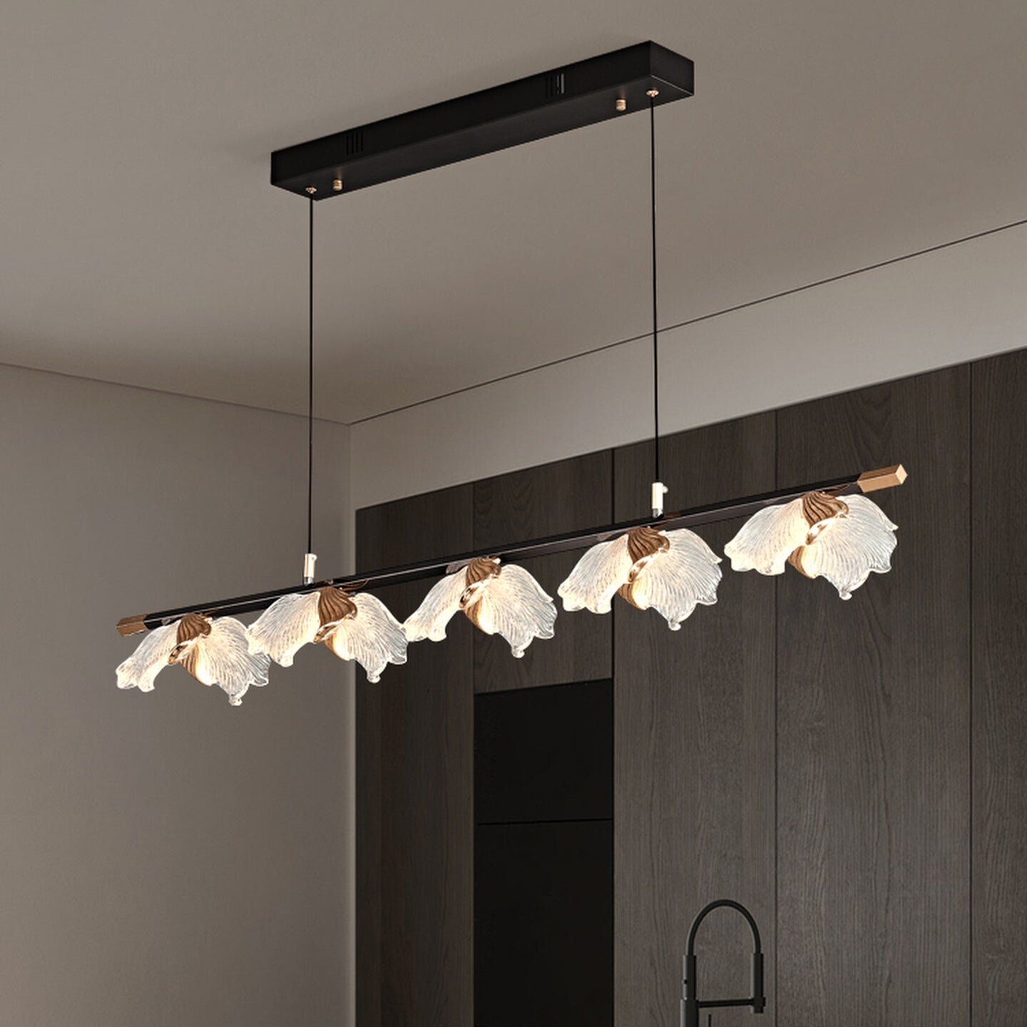 39 Inch Leaf Linear Chandelier - Flora
