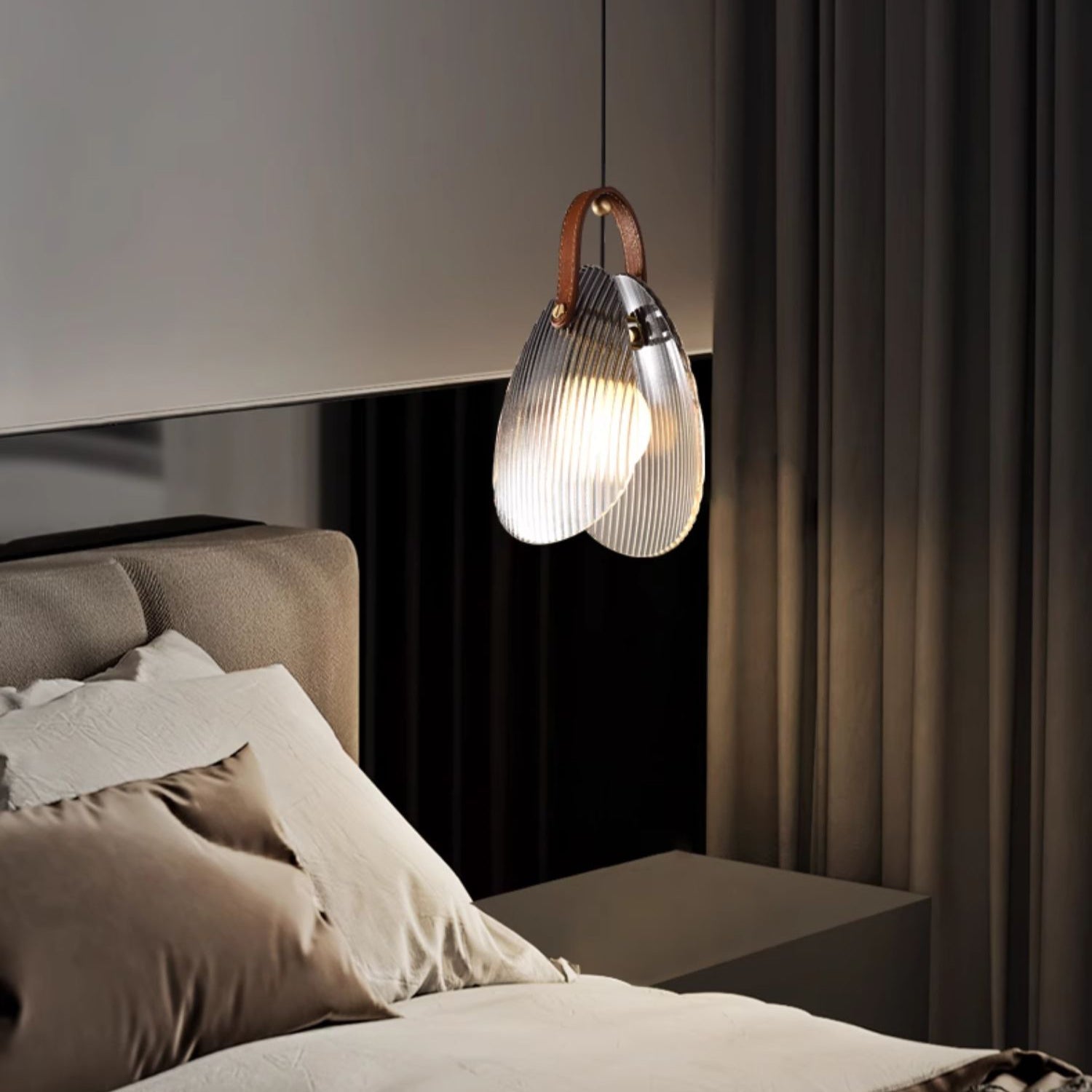 Two Ribbed Glass Drop Pendant Light- Clara