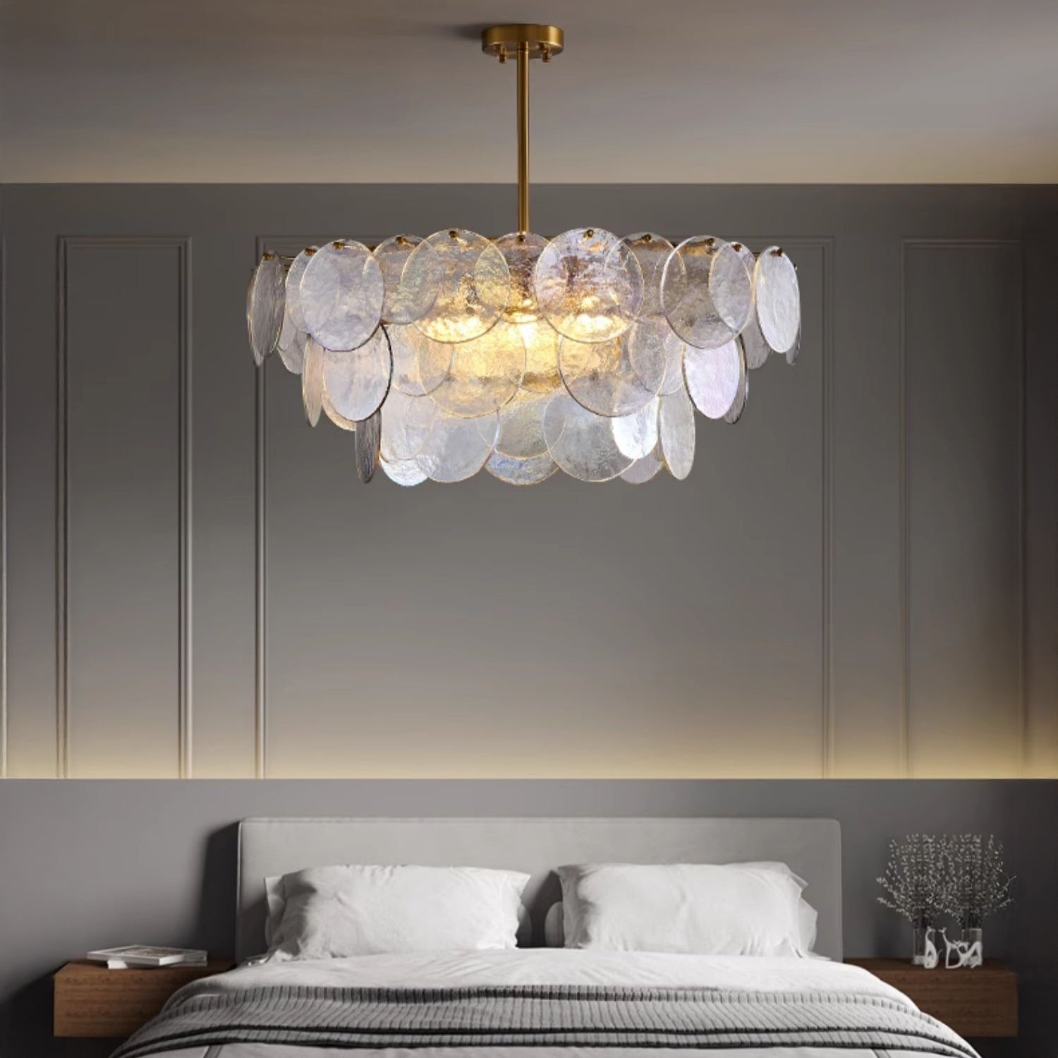 31 Inch Glass Shell Tiered Chandelier - Coral