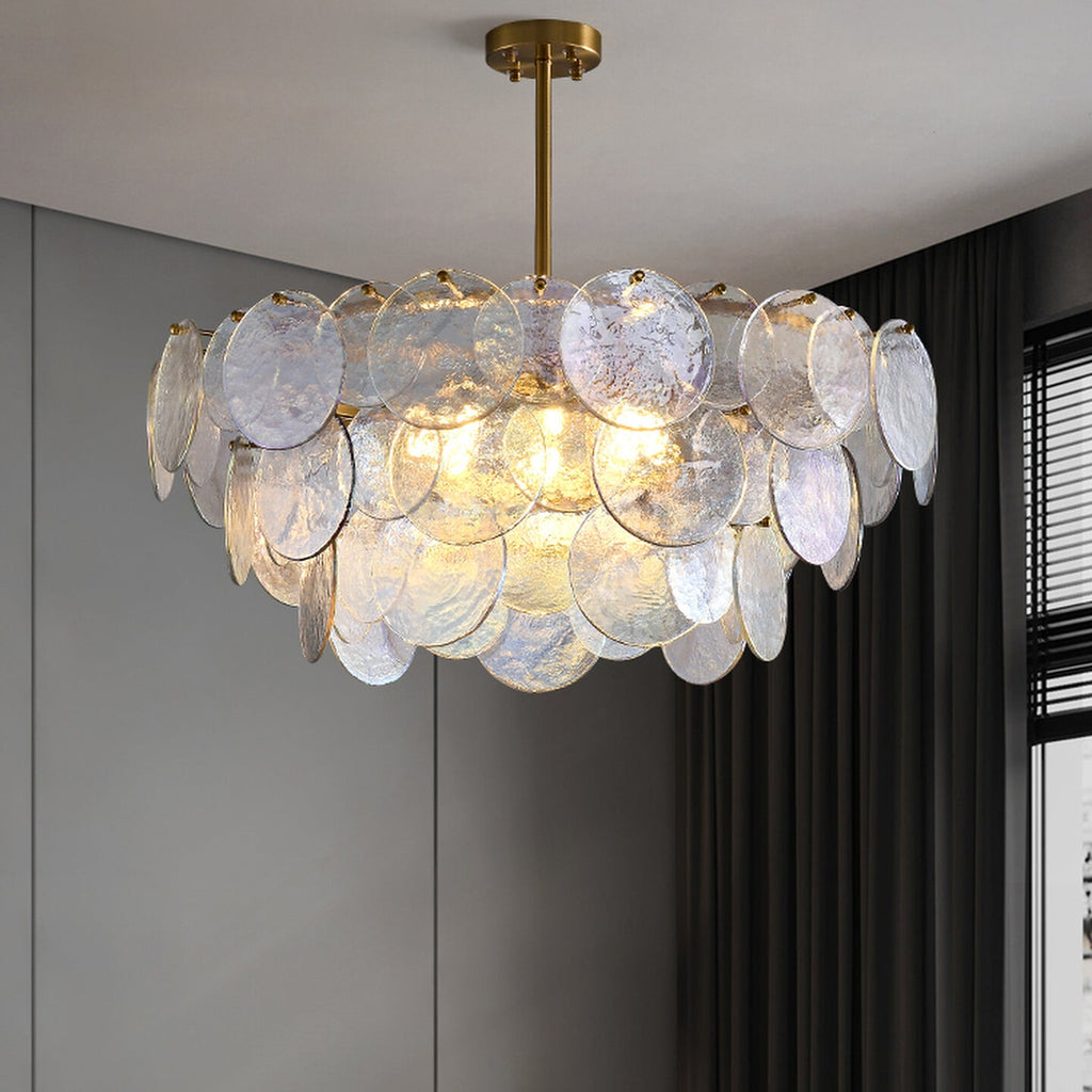 31 Inch Glass Shell Tiered Chandelier - Coral