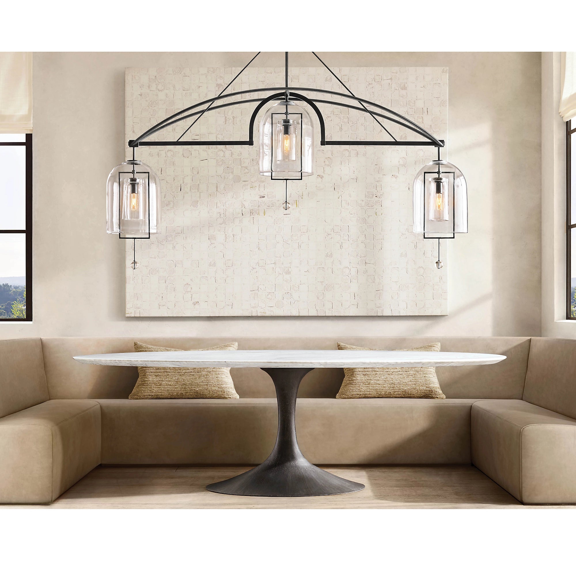 61 Inch Bell Glass Linear Chandelier - Fulcrum