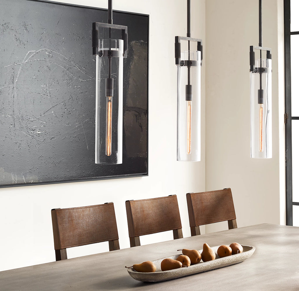7 Inch Clear Glass Long Cylinder Pendant Light - Machinist