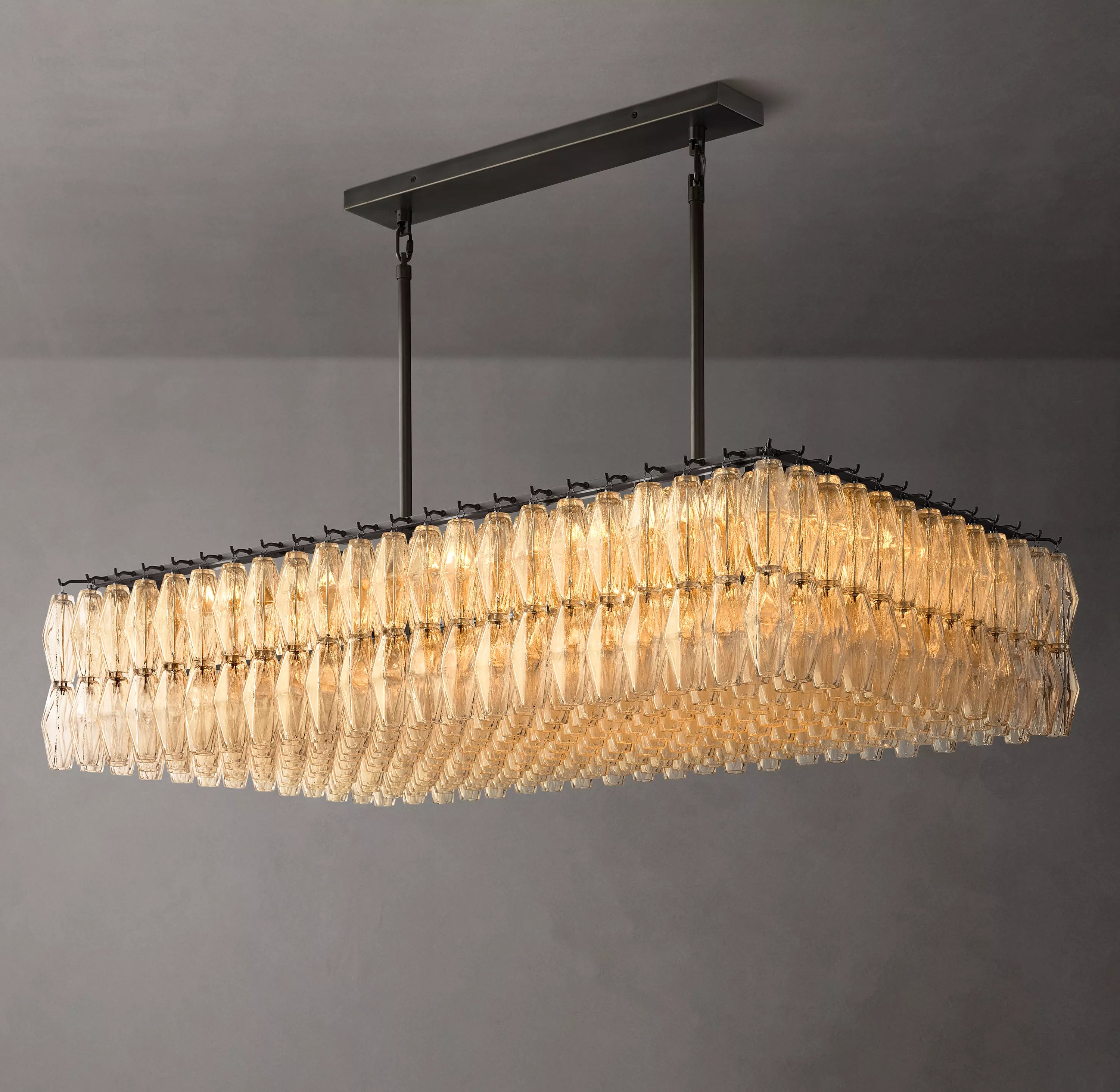 54 Inch Clear Murano Glass Rectangular Chandelier - Chiara