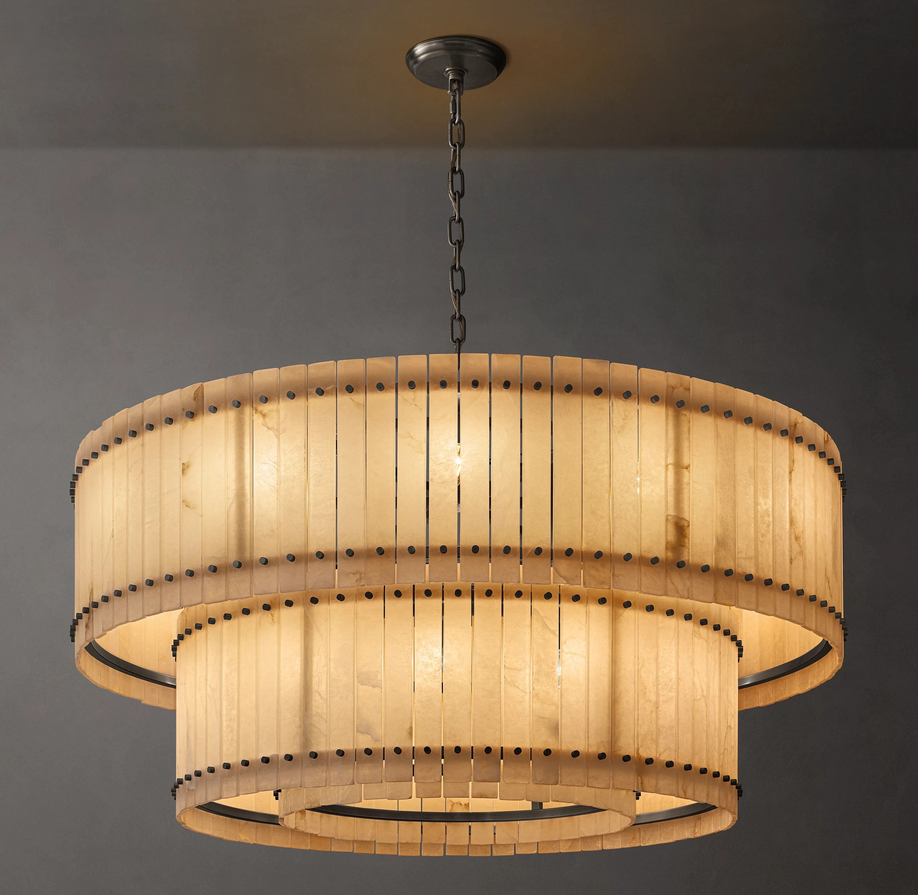 60 Inch Alabaster Two-Tier Chandelier - San Marco