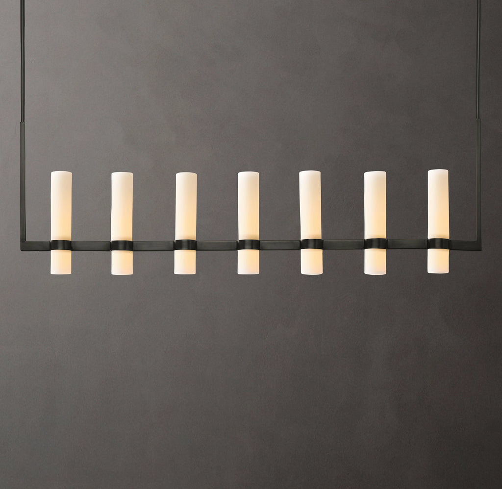 54 Inch Cylindrical Milk Glass Linear Chandelier - Ravelle