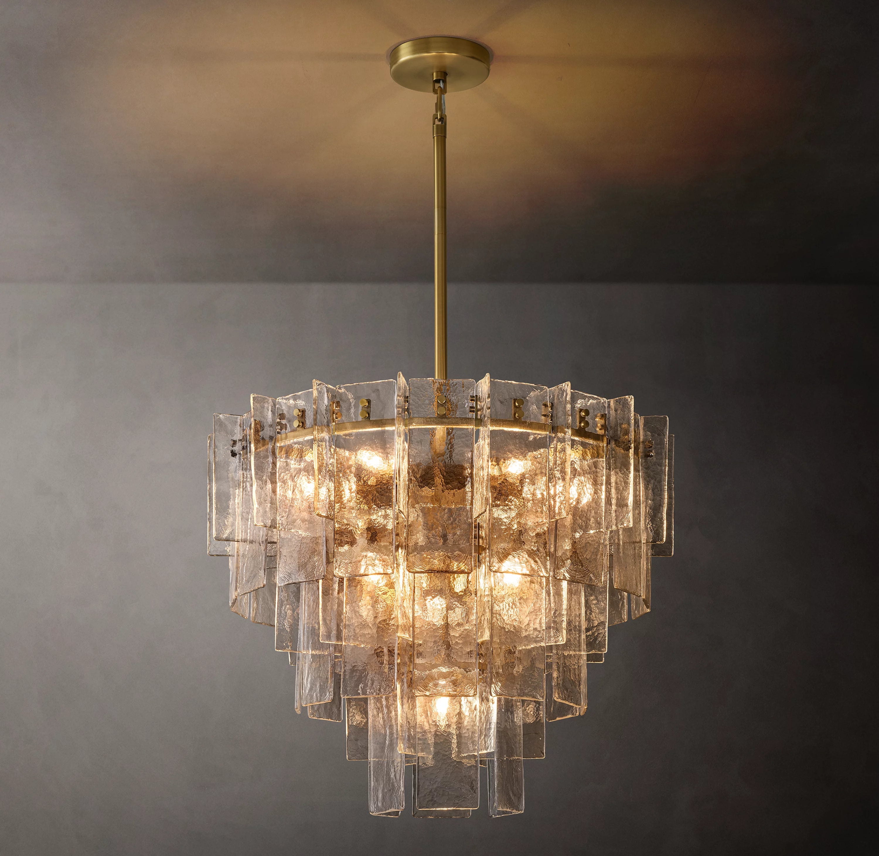 36 Inch Clear Hammered Glass Tiered Chandelier - Lattice