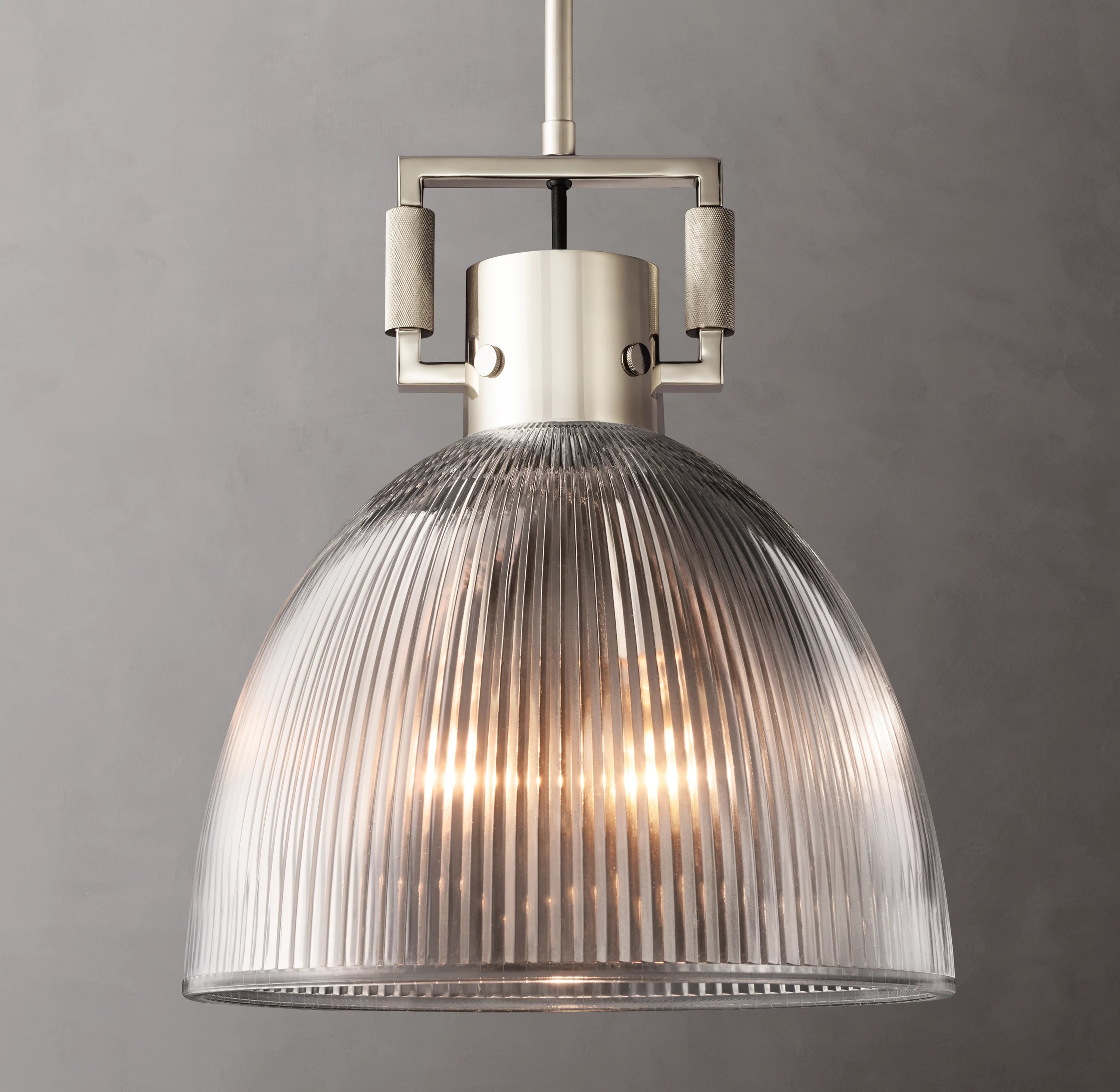 14 Inch Ribbed Glass Dome Pendant Light - Machinist