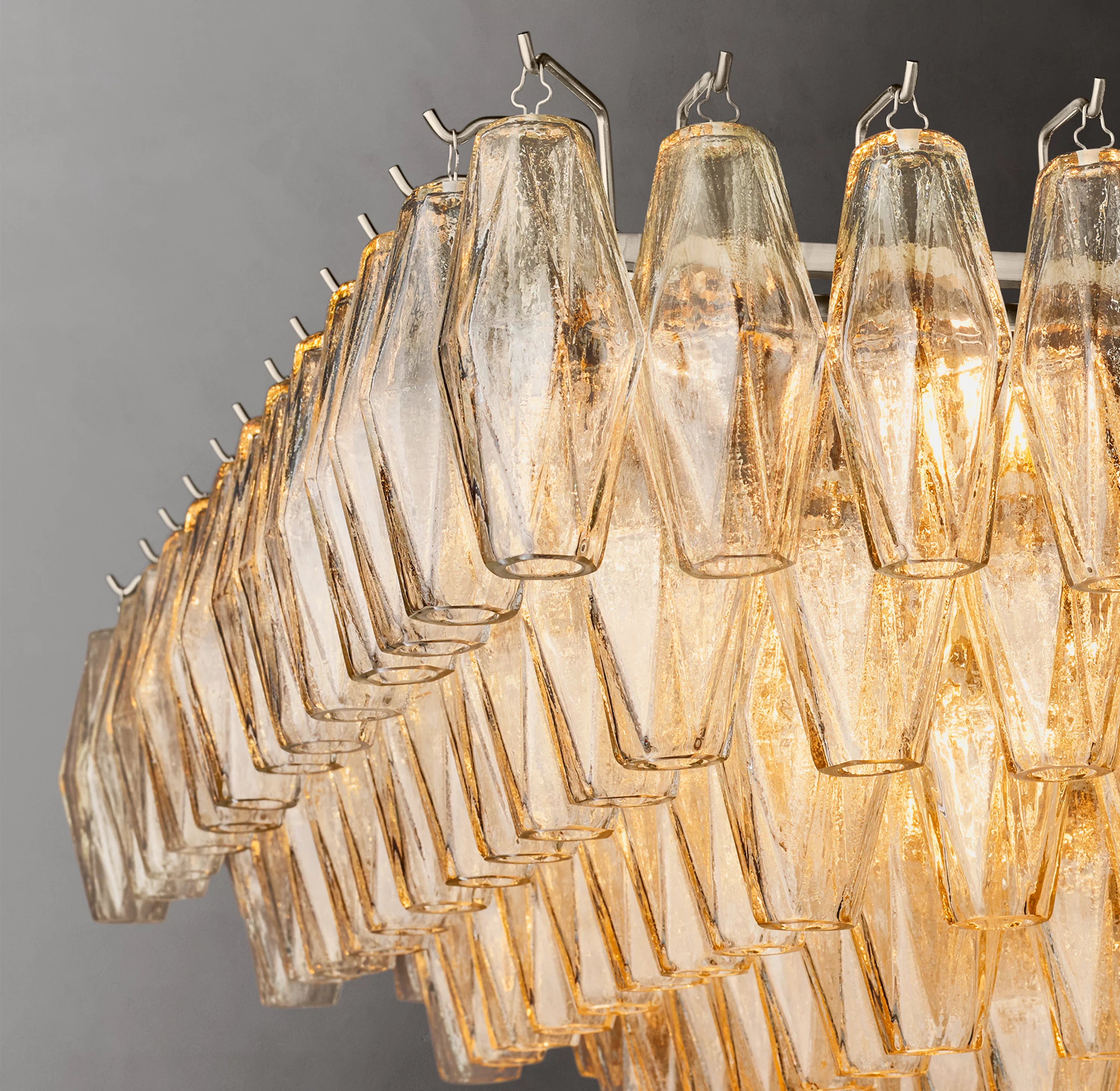 54 Inch Clear Murano Glass Tiered Rectangular Chandelier - Chiara
