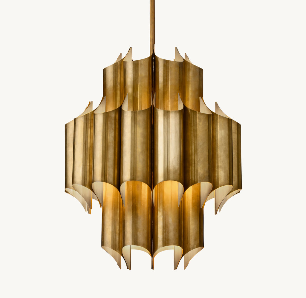 24 Inch Mid Century Modern Brass Chandelier - Cathedral