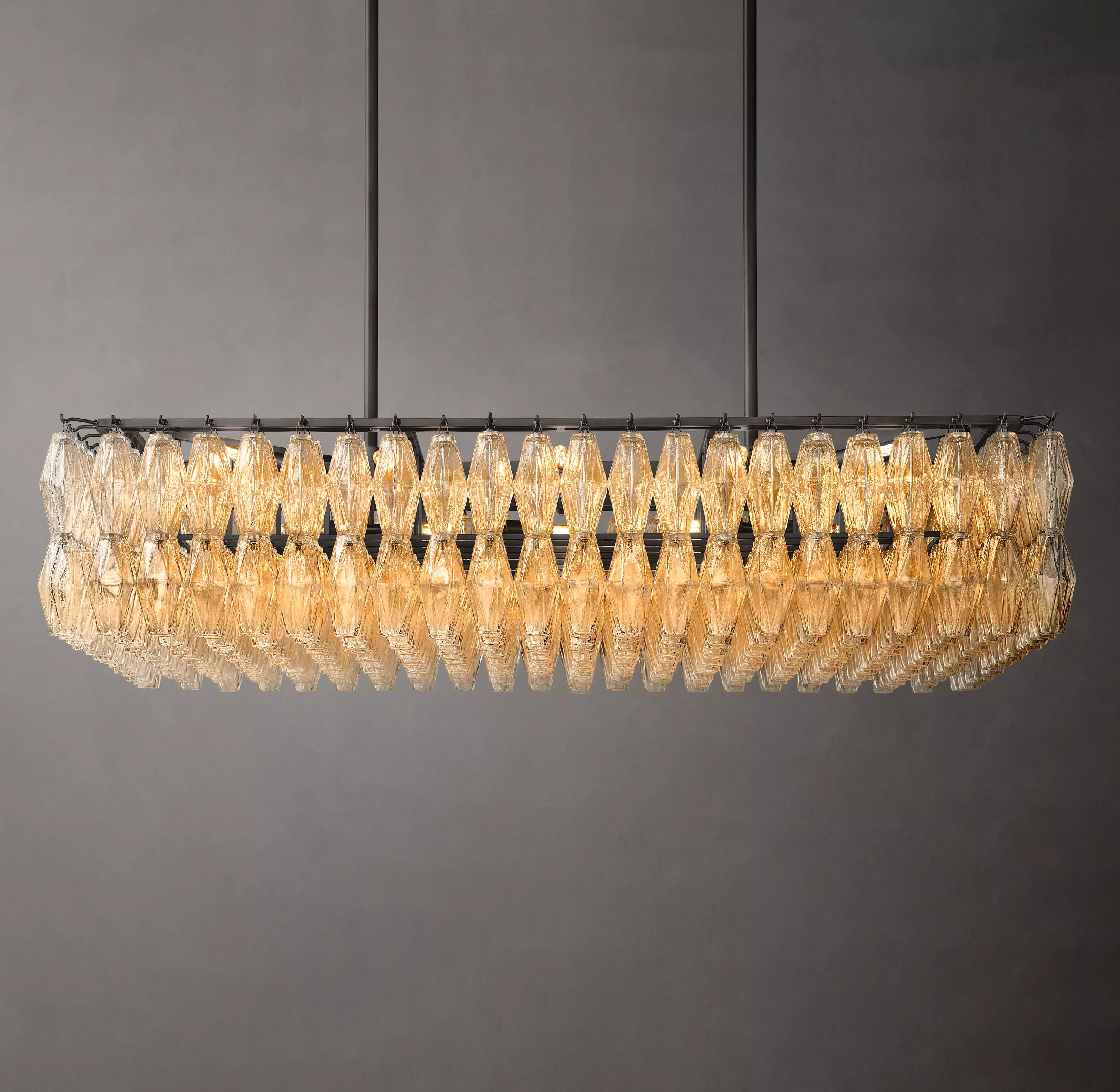54 Inch Clear Murano Glass Rectangular Chandelier - Chiara