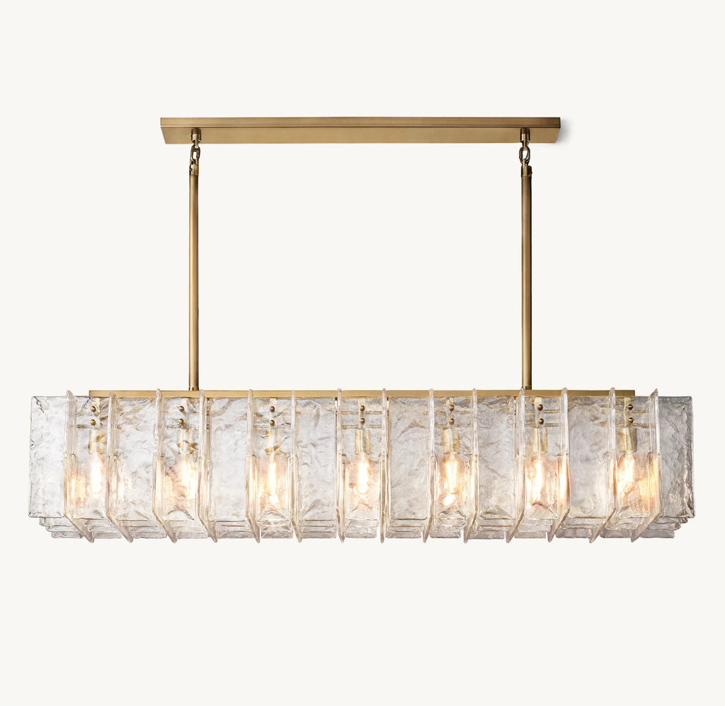67 Inch Clear Hammered Glass Rectangular Chandelier - Lattice