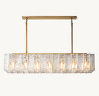 67 Inch Clear Hammered Glass Rectangular Chandelier - Lattice