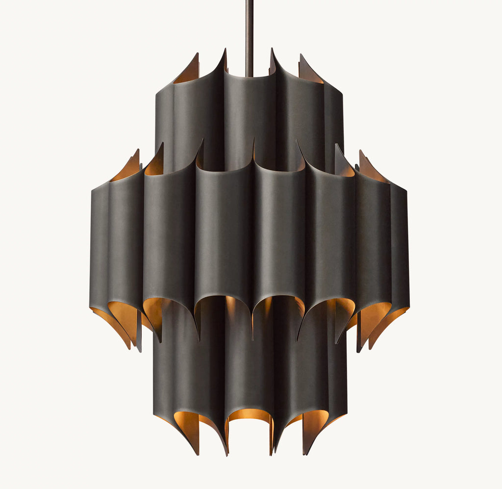 24 Inch Mid Century Modern Brass Chandelier - Cathedral