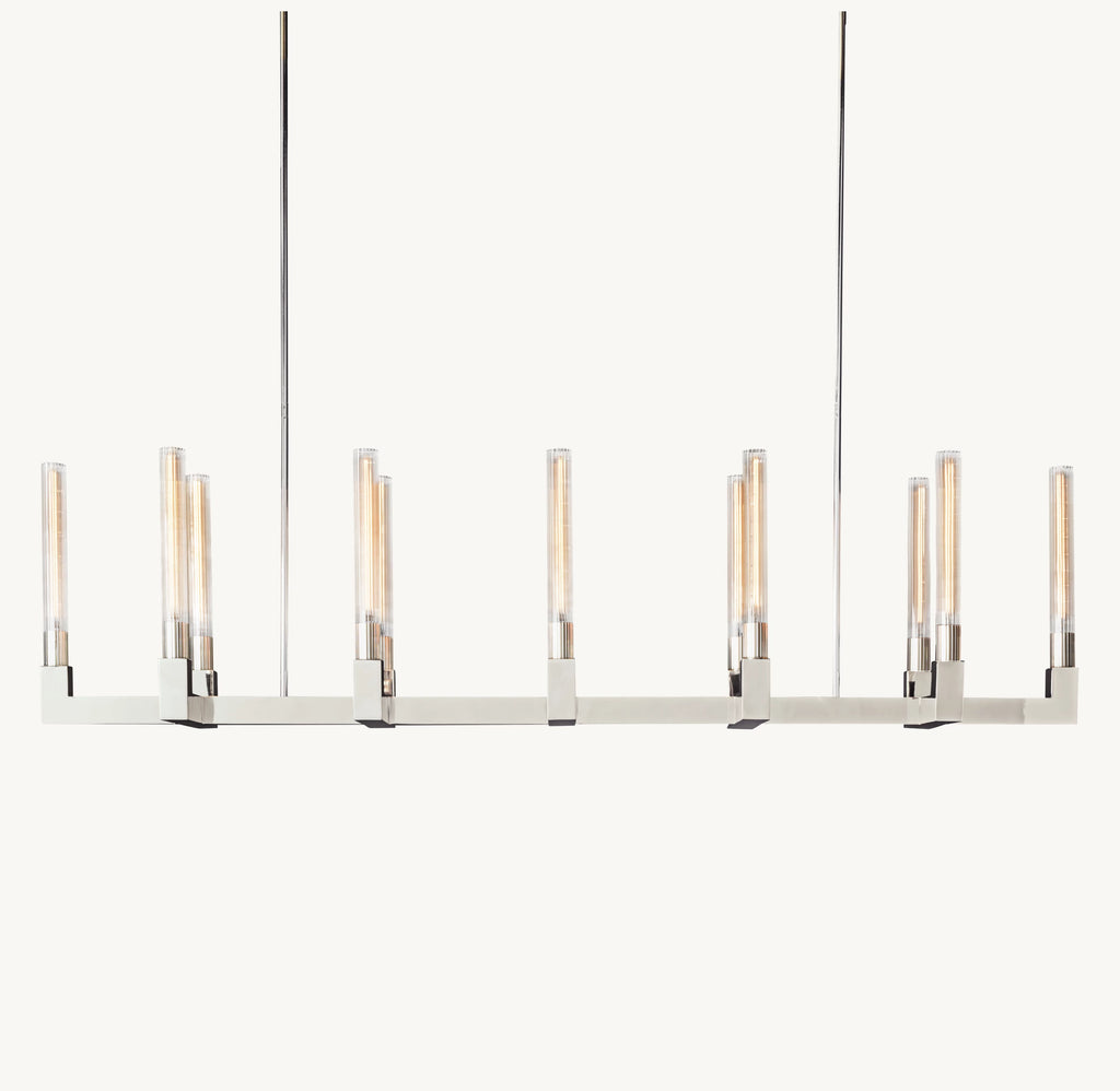 67 Inch Fluted-Glass Candlestick Linear Chandelier - Cannele