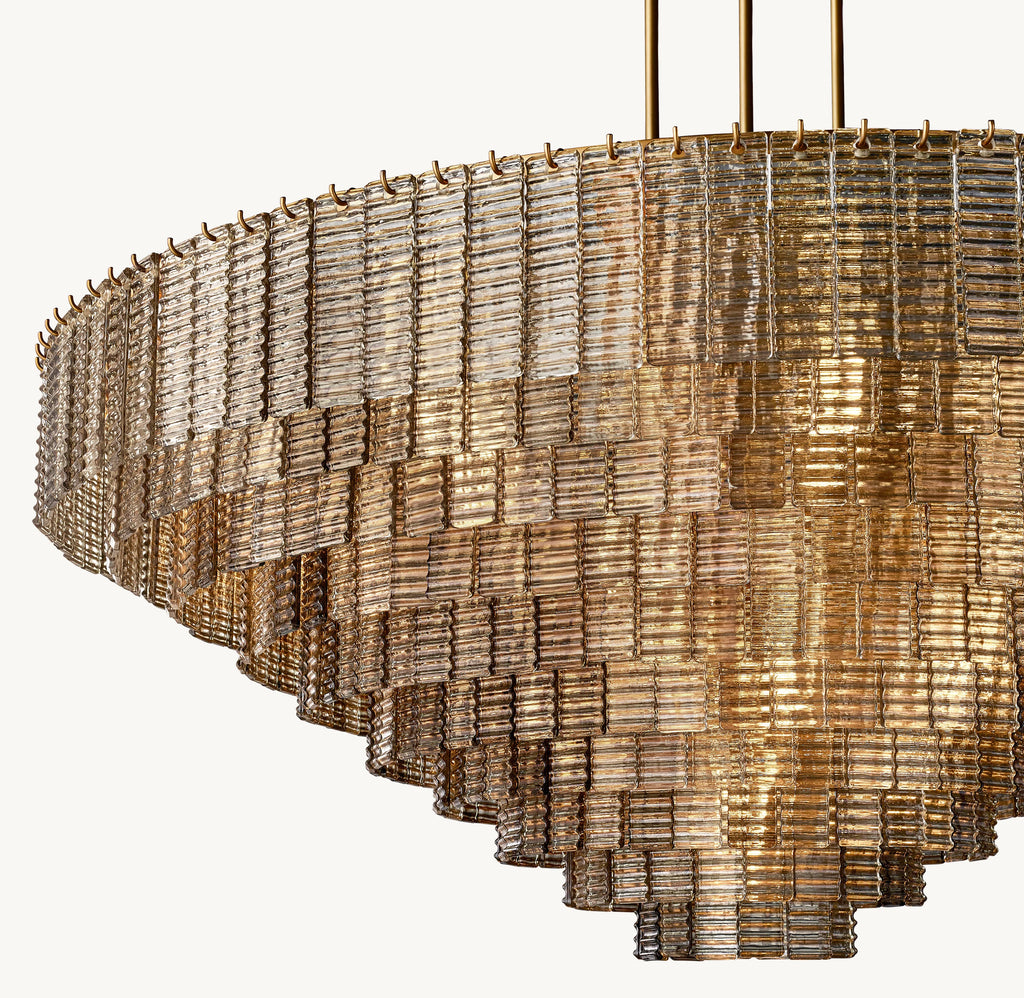 65 Inch Ribbed Smoked Glass Tiered Chandelier - Sirene