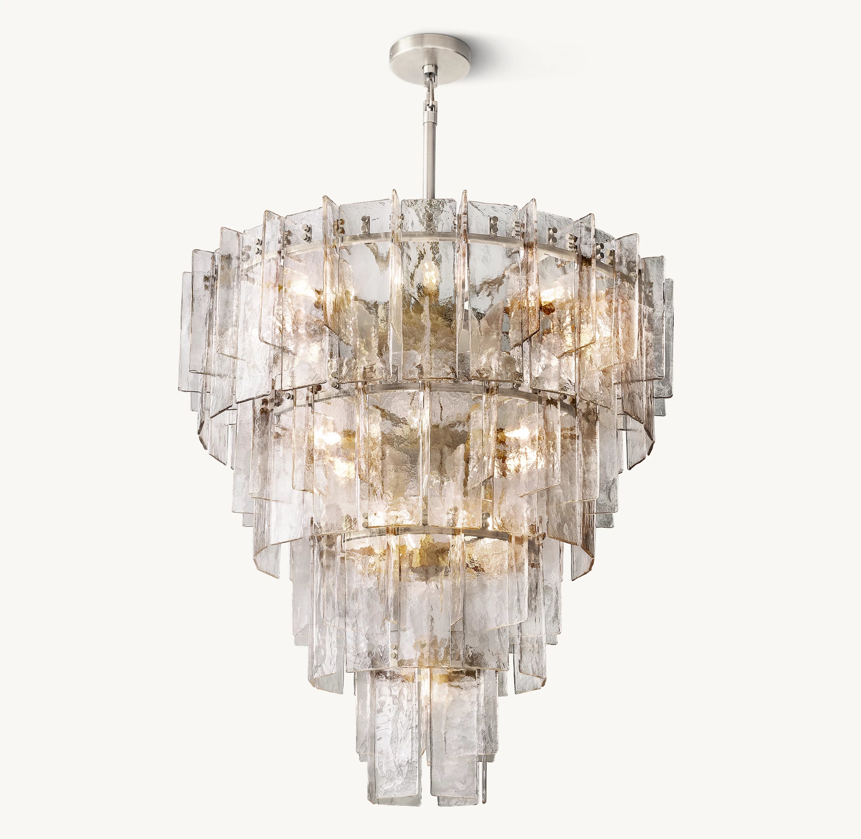 46 Inch Clear Hammered Glass Tiered Chandelier - Lattice